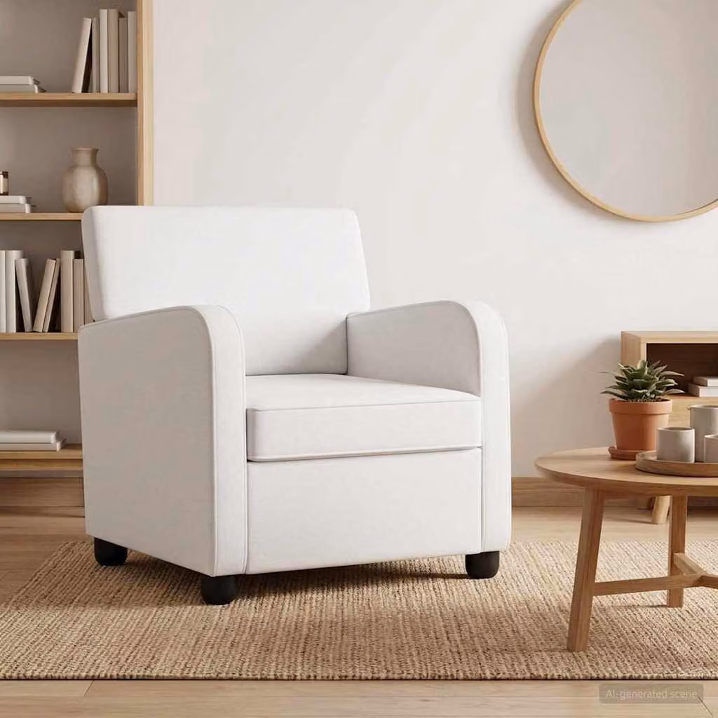 Poltrona moderna vidaXL in tessuto bianco con braccioli per soggiorno e camera da letto
