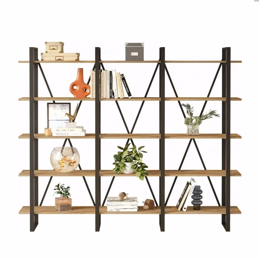 Libreria Altano DMORA in legno e metallo, mobile porta libri moderno color quercia, L: 220 cm, P: 34 cm, H: 180 cm – 2