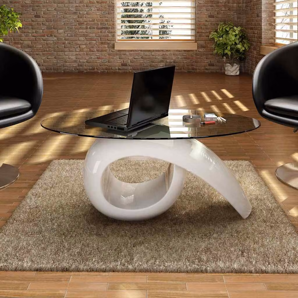 vidaXL Tavolino da Salotto Moderno con Ripiano Ovale in Vetro Bianco Lucido