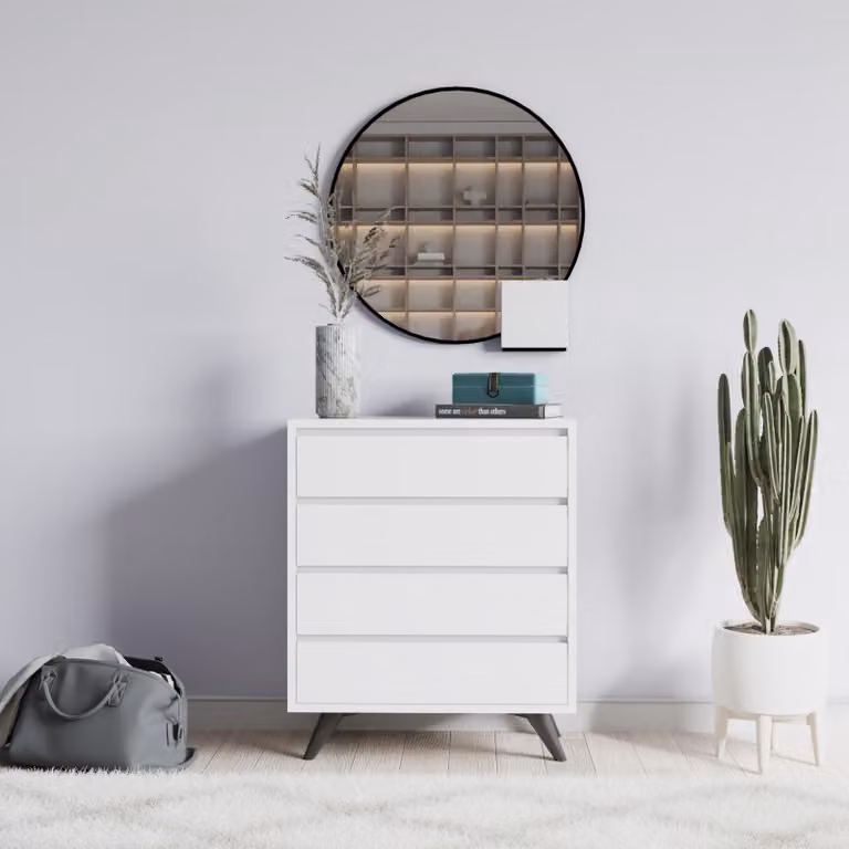 Skye Decor, Suvera- Suvera MDD, bianco, cassettiere, 86x70x40 cm, pannello truciolare rivestito al 100% in melamina