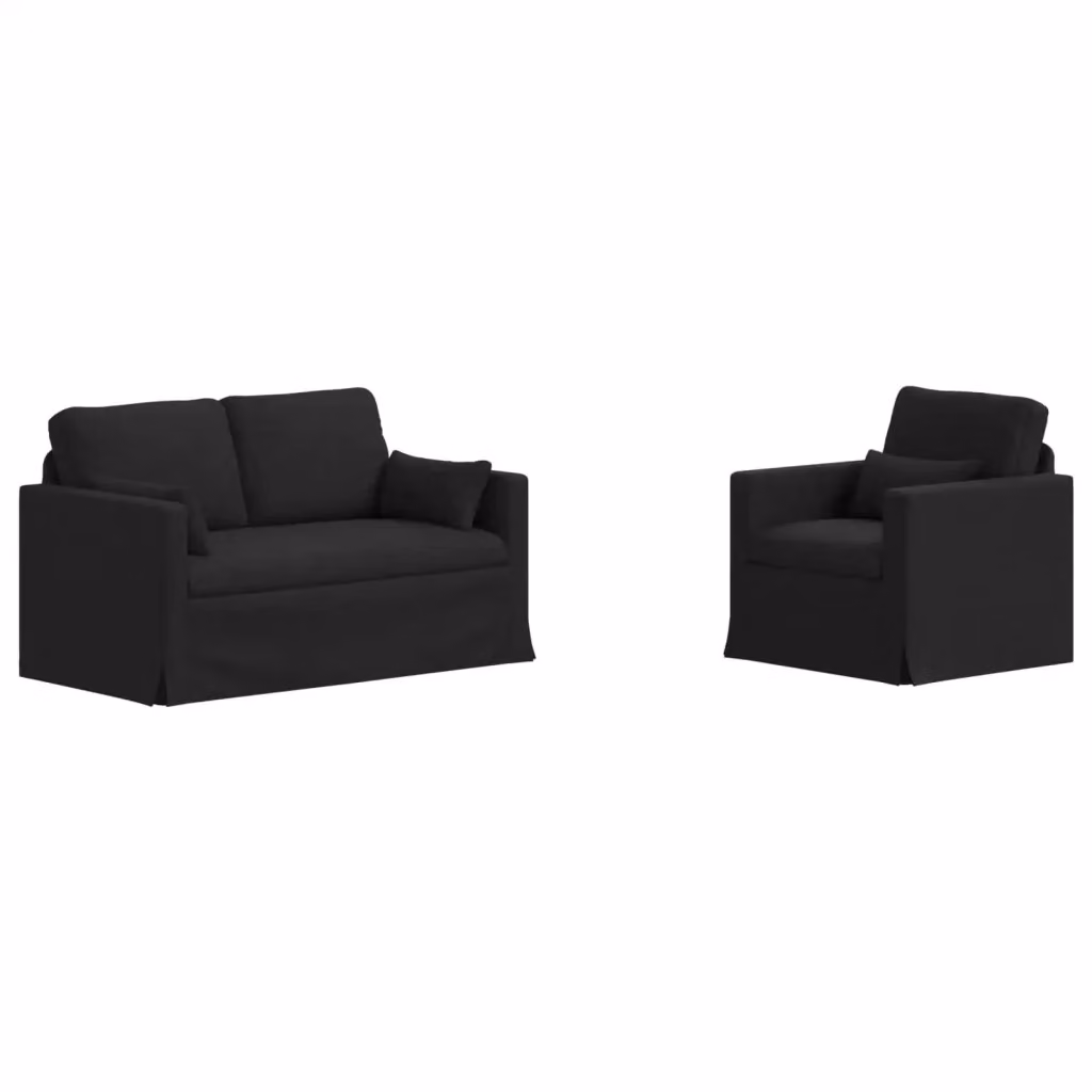 Set di 2 divani moderni vidaXL in tessuto nero con coperture rimovibili e cuscini inclusi – 2