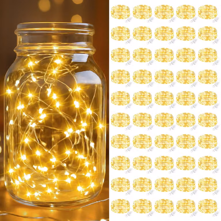 Catena luminosa a LED, confezione da 50 pezzi, lunghezza 2 metri, 20 LED, luce bianco caldo, impermeabile