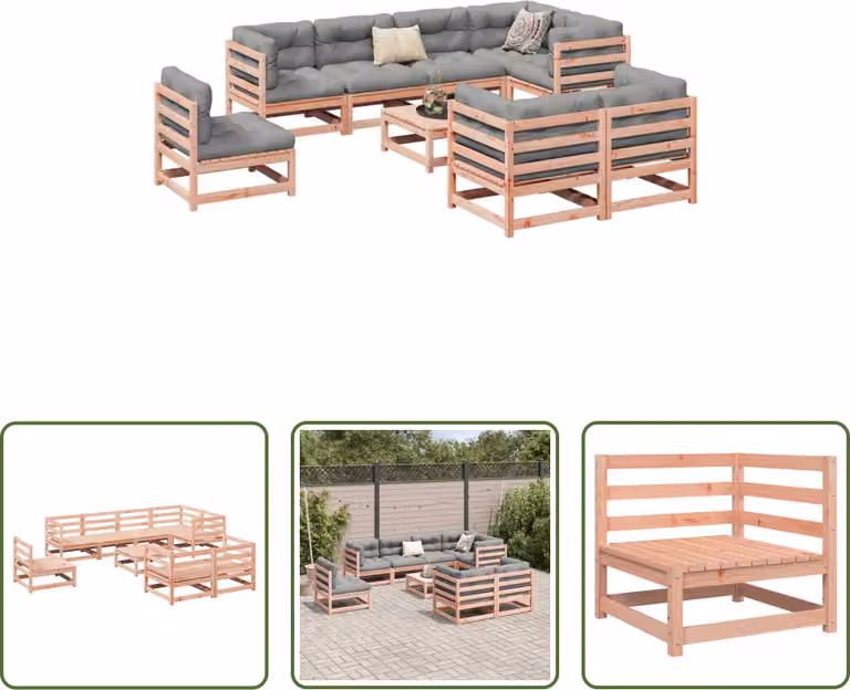 The Living Store Set di divani da giardino 9 pezzi in legno massiccio di abete Douglas