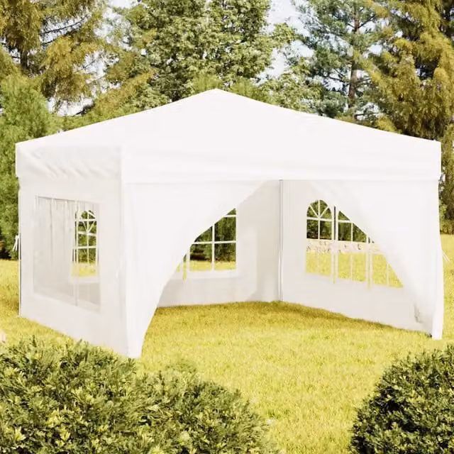 Tenda per feste pieghevole vidaXL con pareti laterali e finestre, bianca, in acciaio e poliestere