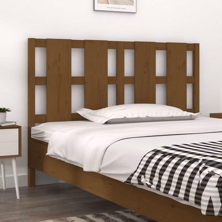Testiera per letto vidaXL in legno massello di pino color ambra, L 140,5 x P 4 x H 100 cm