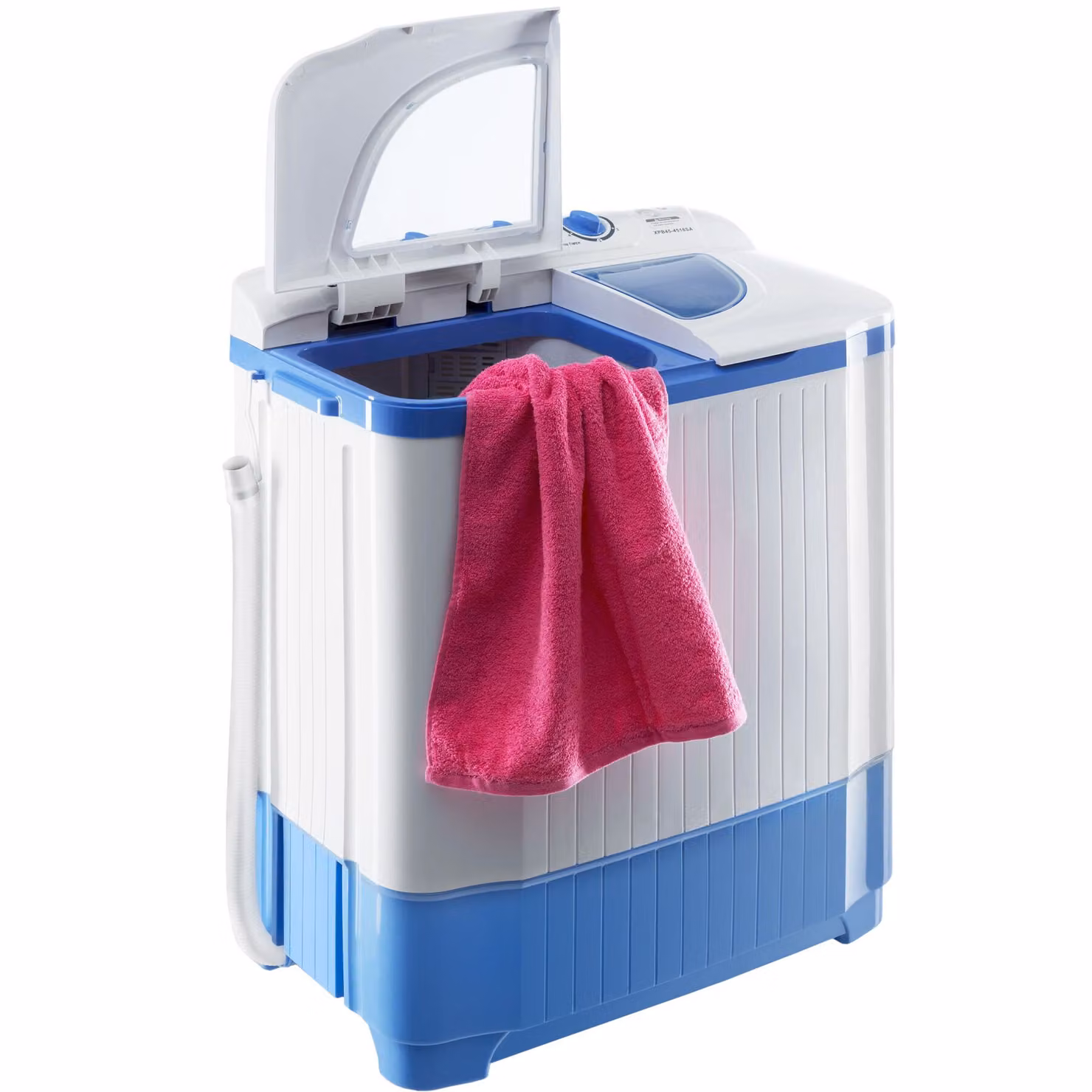 Minilavatrice TecTake GmbH con centrifuga da 3,5 kg e capacità di lavaggio 4,5 kg, modello a caricamento dall'alto, bianco e blu, L/P/H: 65 x 40 x 75 cm – 3