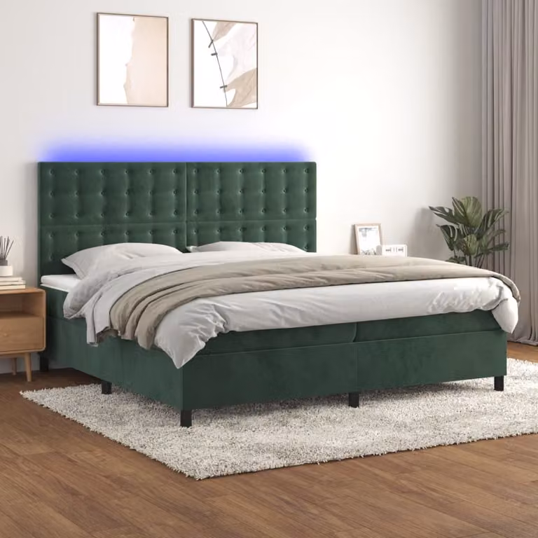 Maison Exclusive - Letto a Molle con Materasso e LED Verde Scuro 200x200cm Velluto
