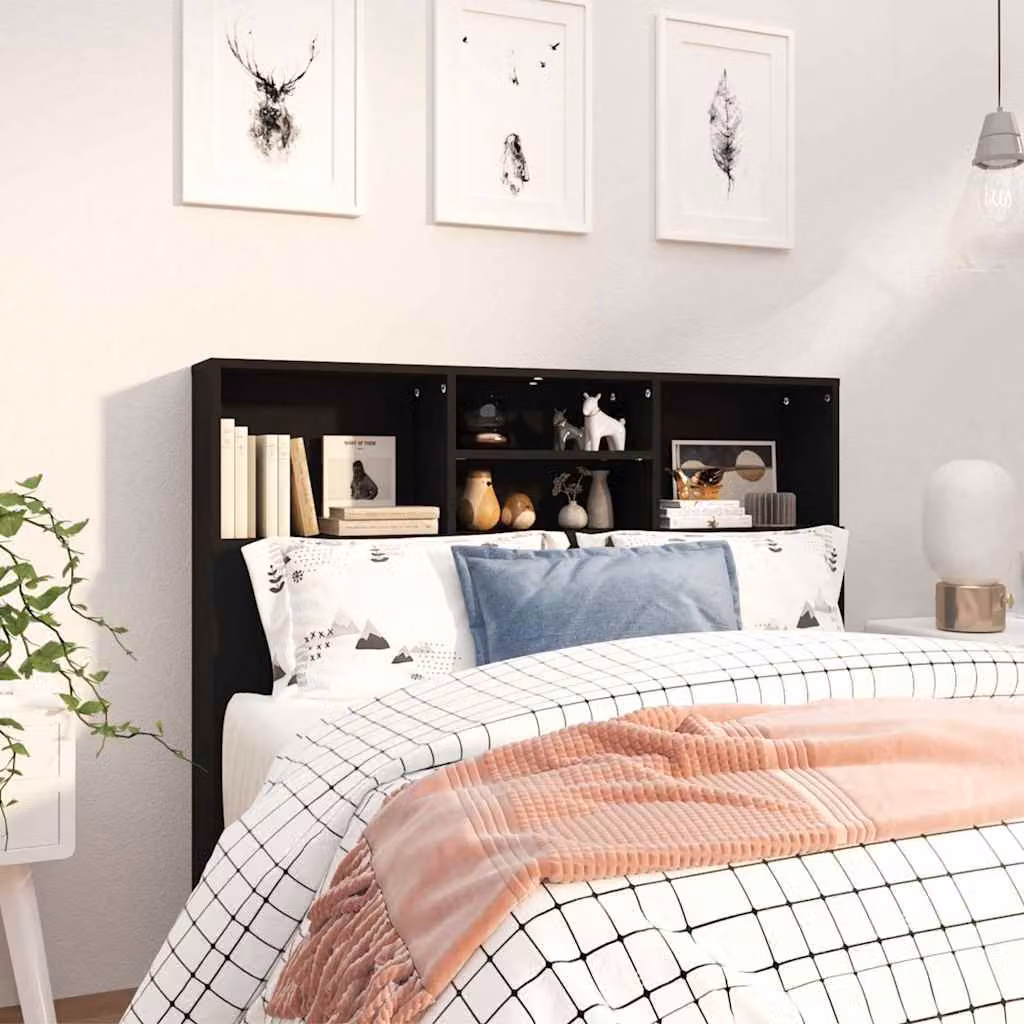Testiera con contenitore e ripiani integrati vidaXL, colore nero, L 120 x P 19 x H 103,5 cm