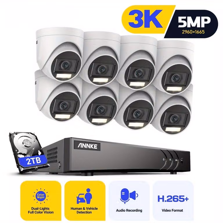 Sistema di sicurezza - Kit di telecamere di sorveglianza - Telecamere CCTV - Registratore a 16 canali - Versione con hard disk da 2TB