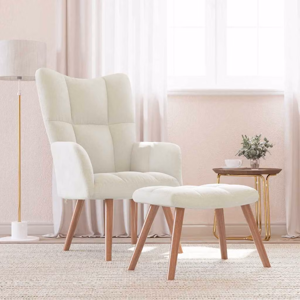 Maison Exclusive - Poltrona relax con poggiapiedi in velluto bianco crema