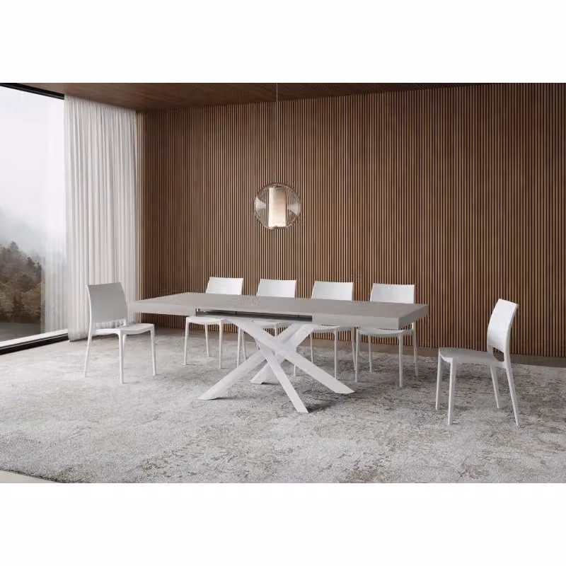 Tavolo allungabile Volantis ITAMOBY con telaio bianco e piano cashmere, L: 140-244 cm x P: 90 cm – 2