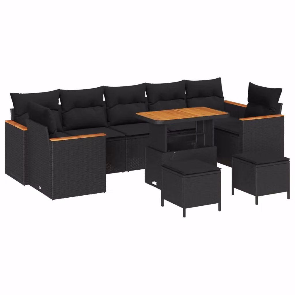 Set Divano da Giardino vidaXL 10 Pezzi Nero con Cuscini e Tavolino in Rattan e Metallo – 2
