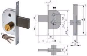 Serratura a infilare per cancelli Cisa con quadro catenaccio e scrocco in acciaio inox color argento, 2 chiavi, modello 65429