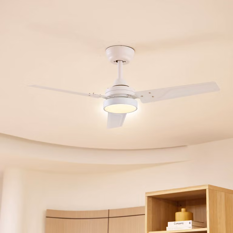 Ventilatore da soffitto LED Lindby Aerallo, bianco, CCT, silenzioso Aerallo, Bianco / Opale, Soggiorno / Sala da pranzo, Metallo, Moderno