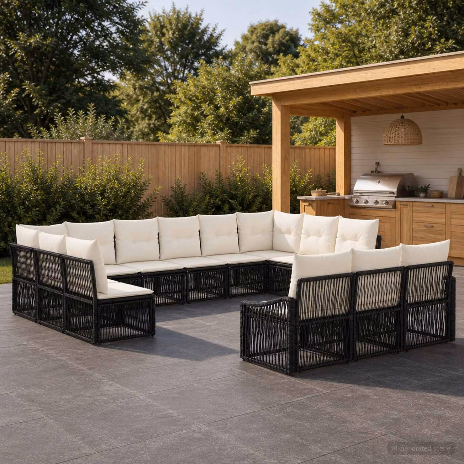 Set Divano da Giardino vidaXL 13 pz Nero in Polyrattan con Cuscini e Struttura in Acciaio