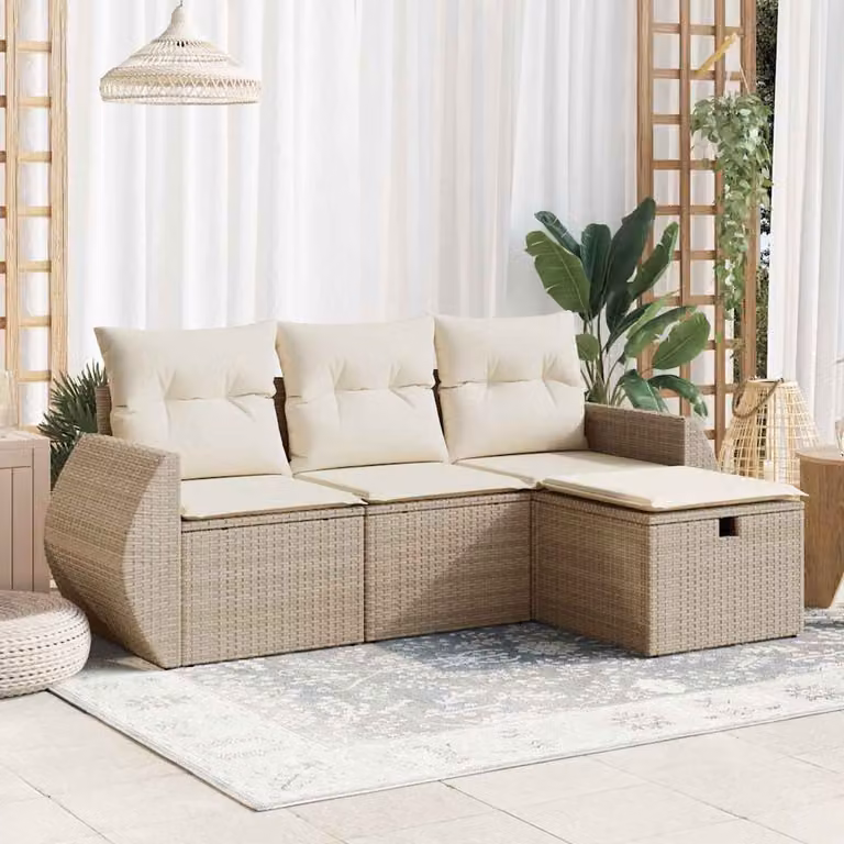 Maison Exclusive - Set Divano da Giardino 4 pz con Cuscini Beige in Polyrattan