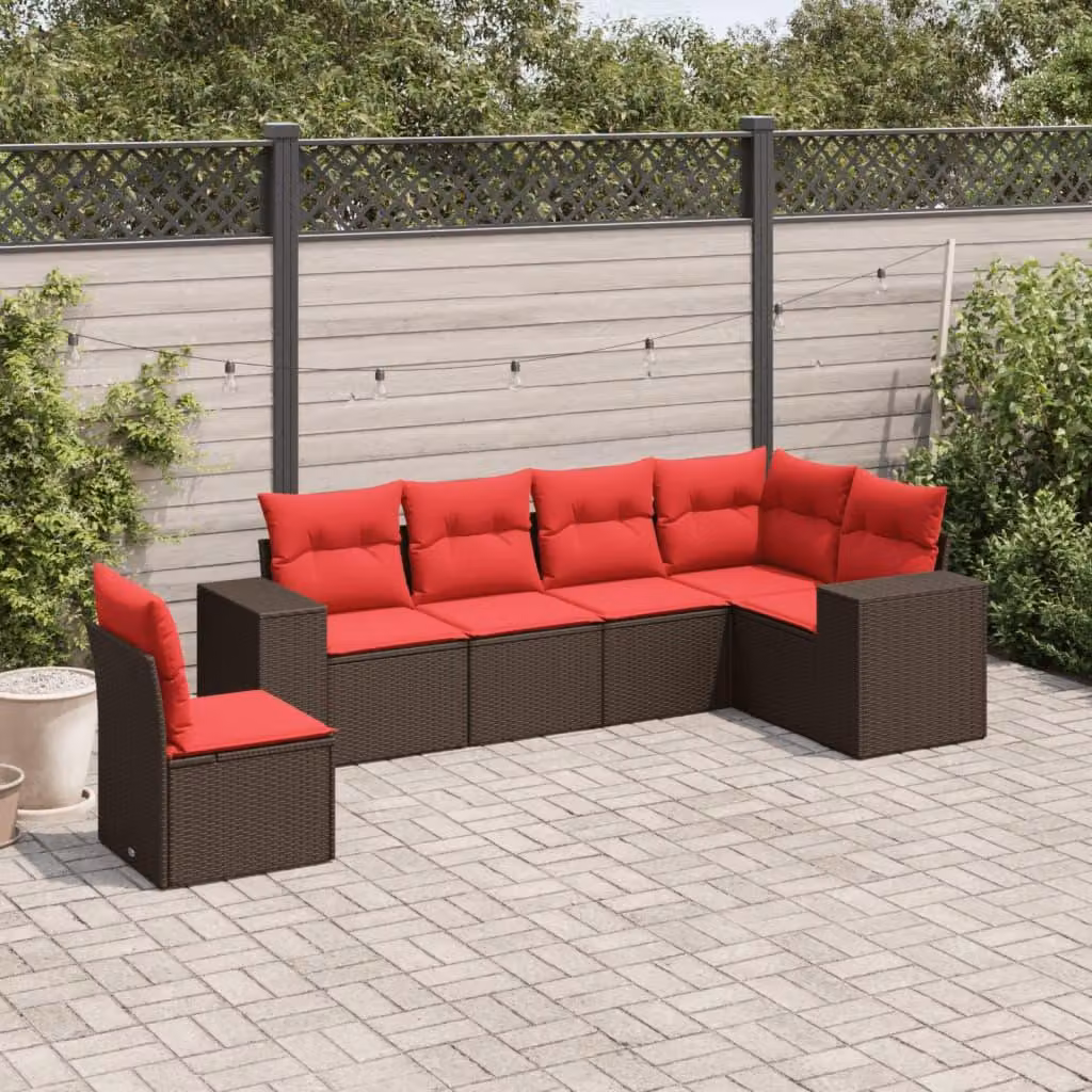 Maison Exclusive - Set di 6 divani da giardino con cuscini, marrone, polyrattan