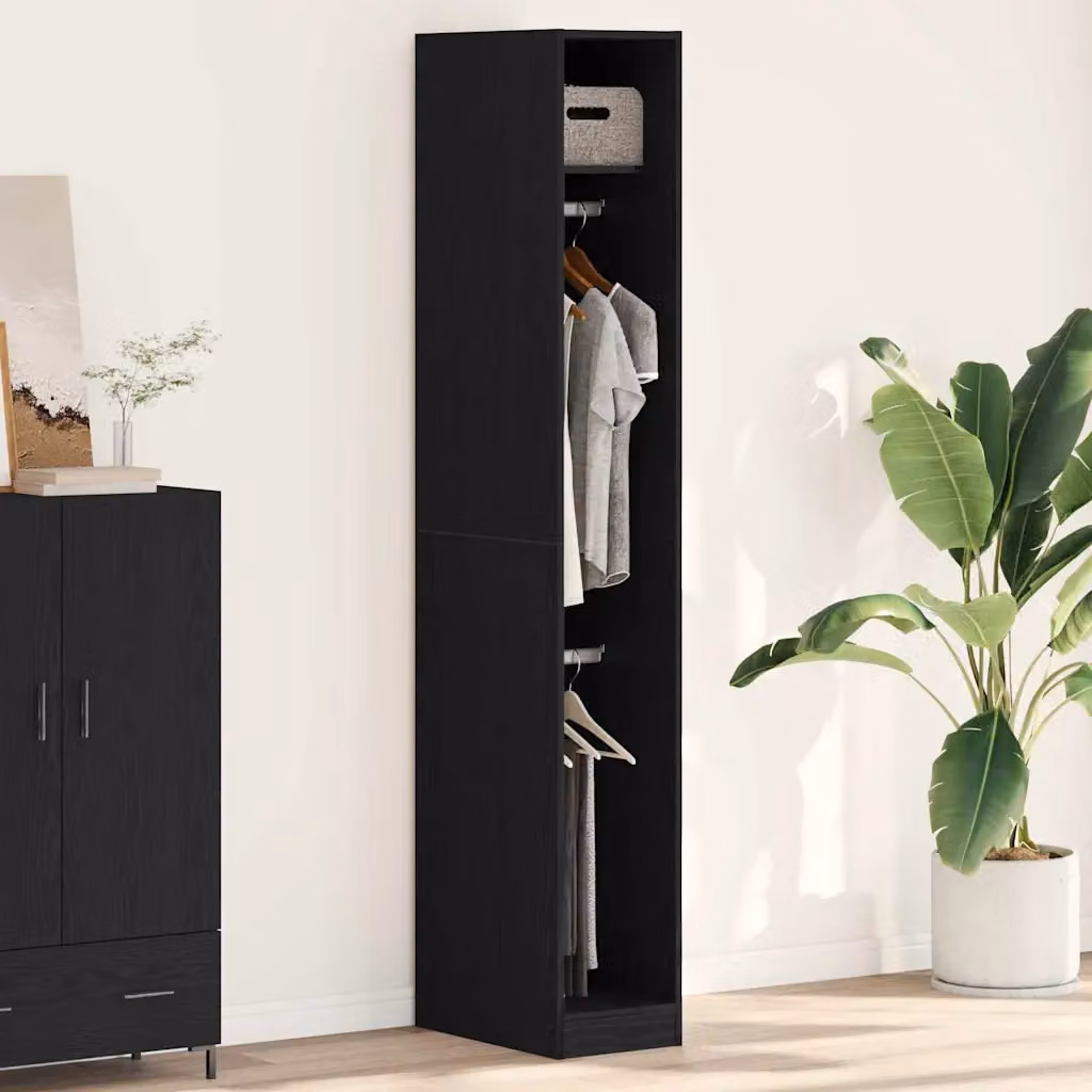 vidaXL Guardaroba in legno ingegnerizzato con ante a battente e ripiani, L/P/H: 30 x 50 x 200 cm, Marrone e Nero