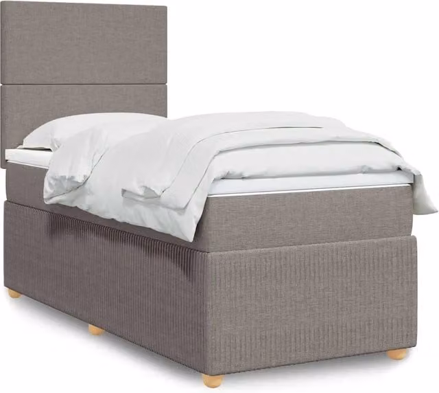 Letto Ibrido vidaXL con Giroletto a Molle e Materasso in Tessuto Beige e Grigio L/P: 100 x 200 cm