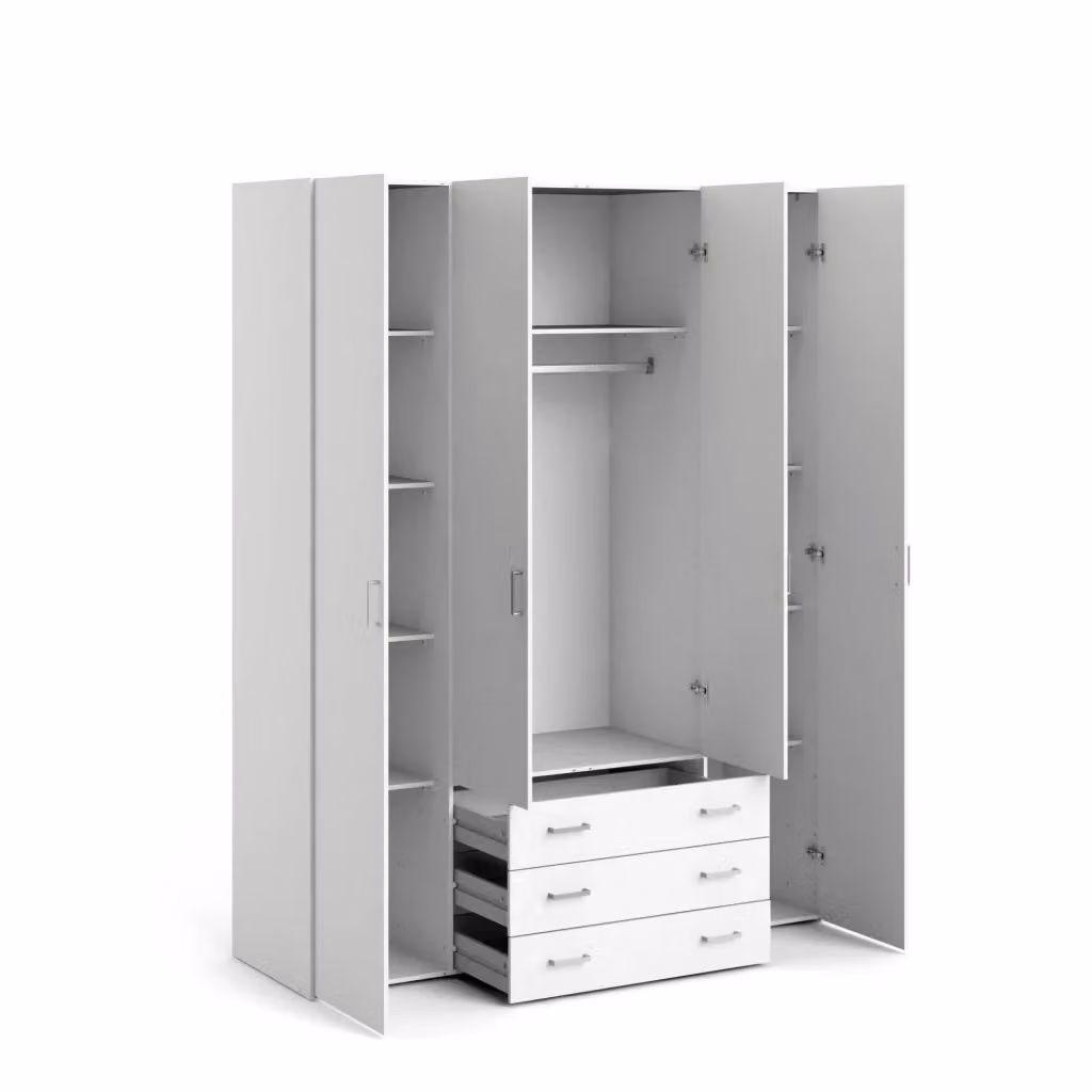 Armadio da camera da letto Amoruccio DMORA Bianco con cassetti integrati e appendiabiti, H: 200.4 cm, L: 49.5 cm – 2