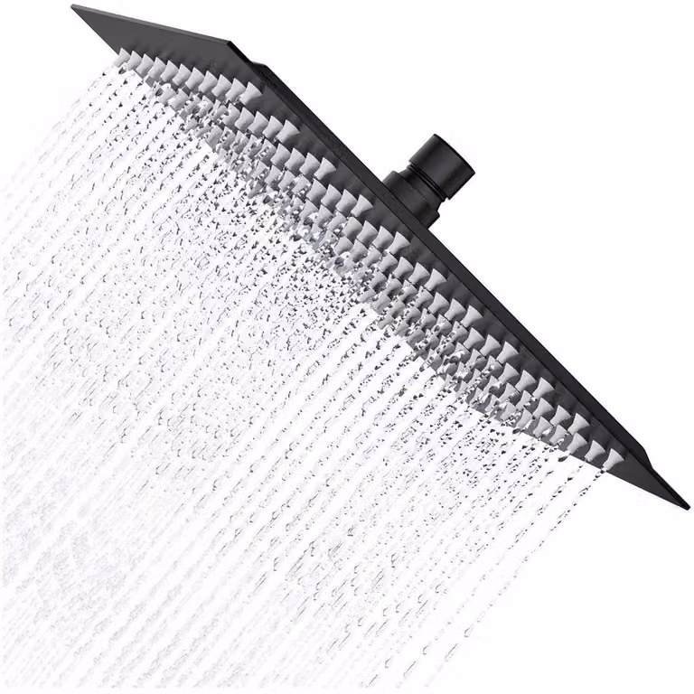 Testina doccia a pioggia, nera, quadrata, 40x40 cm, in acciaio inossidabile A2, con 324 ugelli in silicone