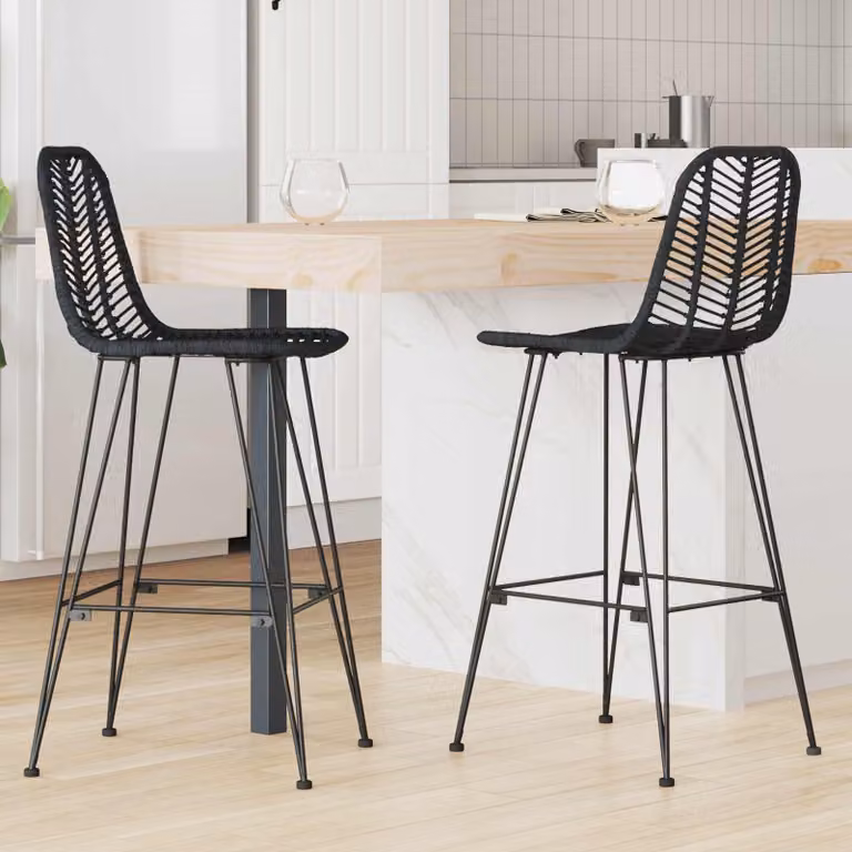 Set di 2 sedie da bar vidaXL in rattan e metallo nero, L 44 cm x P 53 cm x H 111 cm