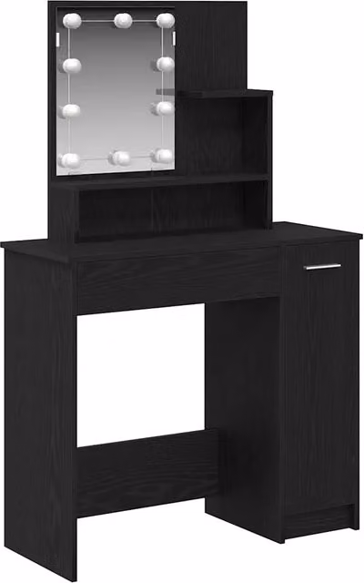 Tavolo da Trucco Moderno con Cassetto e LED in Rovere Nero L: 86,5 cm, P: 35 cm, H: 136 cm CFW8291037