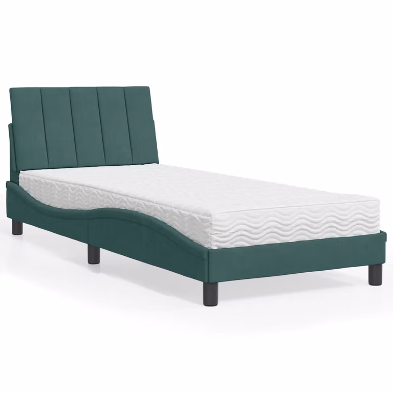 Letto con Materasso Hanko Verde Scuro 90x190 cm in Velluto