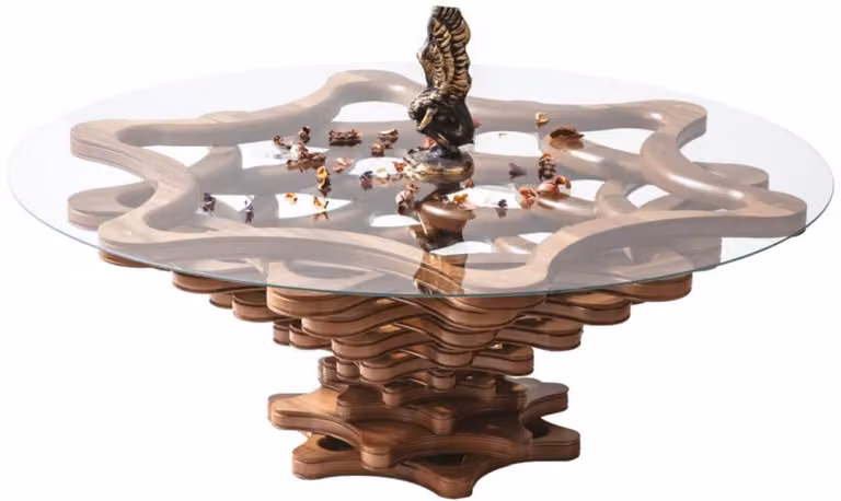 Tavolino moderno per soggiorno, nuovo, in legno, confortevole, rotondo, pratico, color marrone