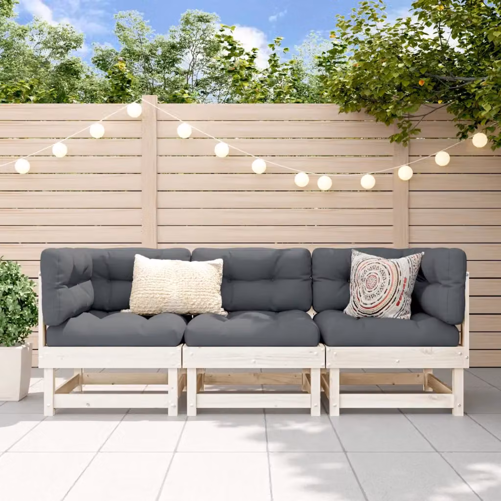 Set Salotto da Giardino vidaXL in Legno di Pino Bianco con Cuscini e Design a L