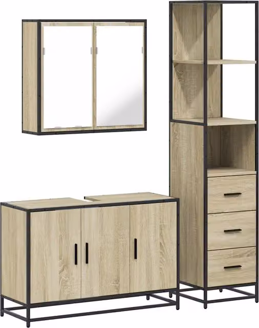 Set Mobili da Bagno | Armadio da bagno 3 pz Rovere Sonoma in Legno Multistrato