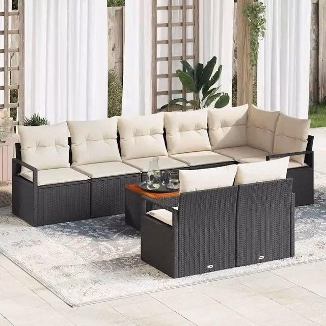 Set Divano da Giardino 9 pz Nero polyrattan 3347719