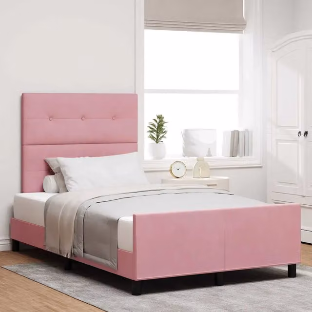 Letto a molle con testiera in velluto rosa vidaXL L/P/H: 120 x 200 x 126 cm – 1