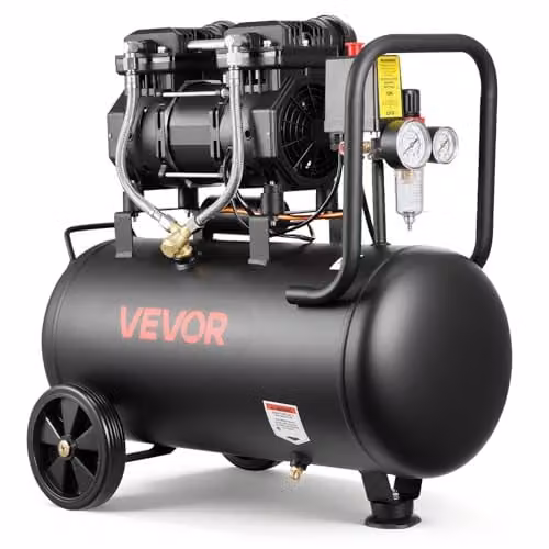 VEVOR Compressore d'Aria 30 L Senza Olio, 1,5 kW, Portata 126 L/min, Pressione Massima 8 Bar, Compatto e Portatile con Ruote, per Gonfiaggio Pneumatici, Verniciatura a Spruzzo, Officina e Fai da Te
