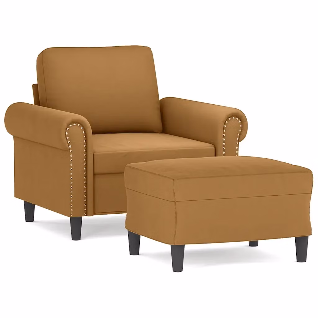 Poltrona relax moderna con poggiapiedi vidaXL in velluto marrone con struttura in metallo e MDF – 2
