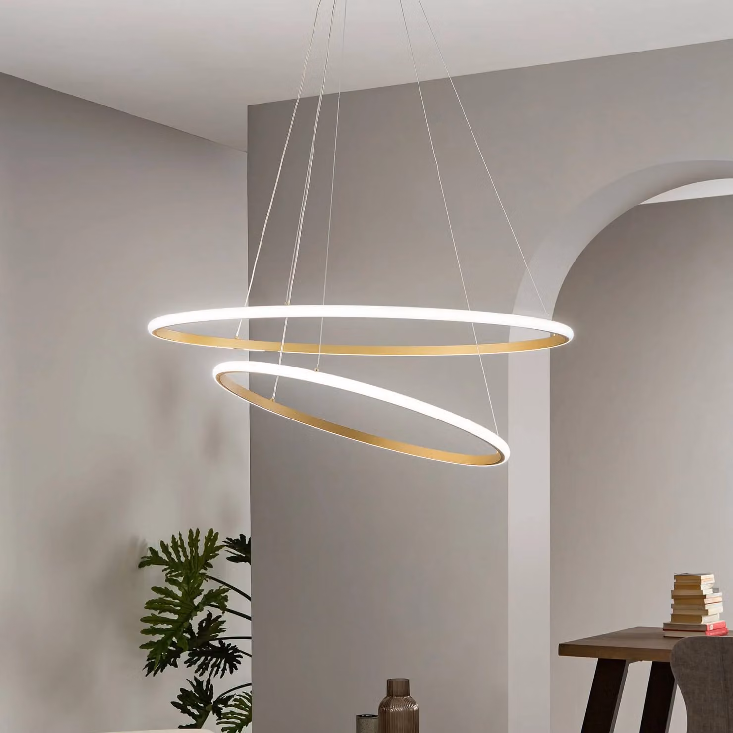 Luce Ambiente Design Lampada LED a sospensione Axis, Ø 80/60 cm, color oro, metallo, CCT Axis, Ottone / Oro, Soggiorno / Sala da pranzo, Metallo, Moderno