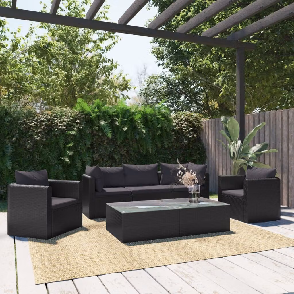 Maison Exclusive - Set da giardino da 7 pezzi con cuscini in rattan sintetico nero