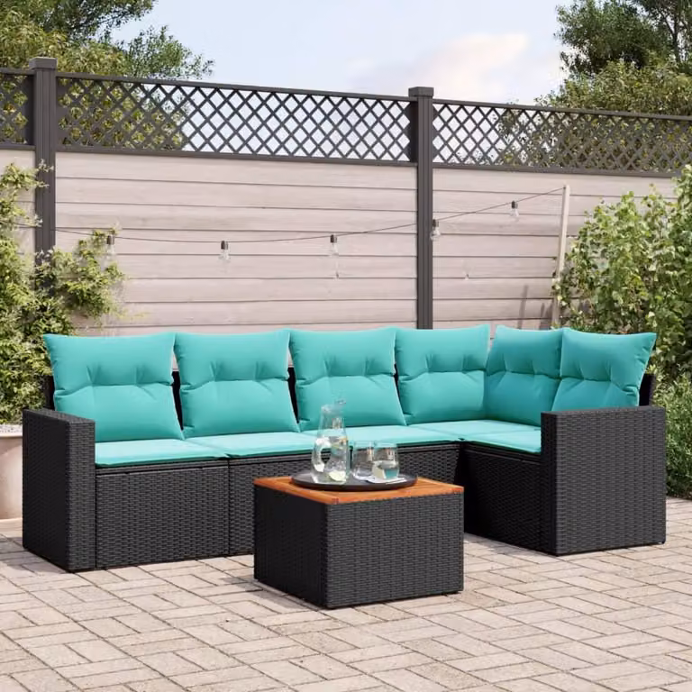 Maison Exclusive - Set da giardino 6 pezzi con cuscini in polyrattan nero