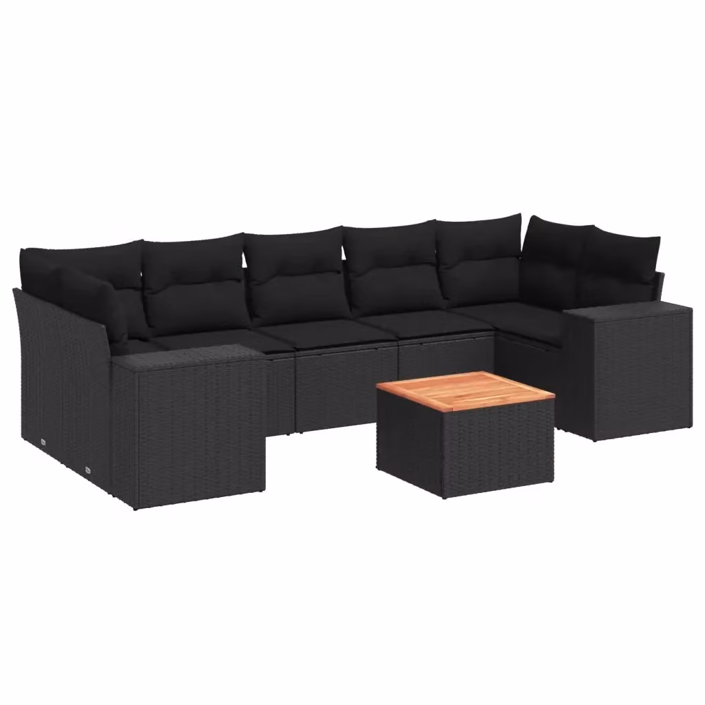 vidaXL Set Divani da Giardino a L in Polyrattan Nero con Cuscini e Tavolino da Esterno – 2