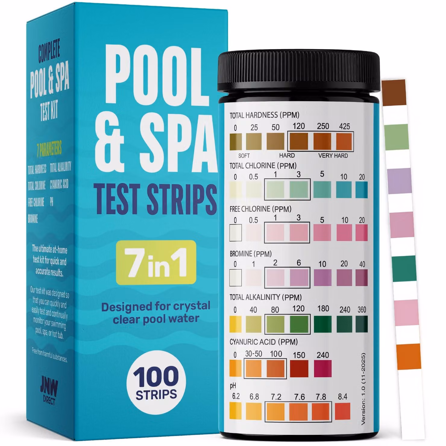 Solidchoice - Strisce reattive per test dell'acqua della piscina, 7 in 1 - Test rapidi e precisi dell'acqua (100 pezzi)