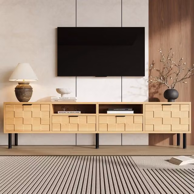 Mobile TV SINGULARTY beige con 2 cassetti, adatto a TV fino a 80 pollici, L/P/H: 200 x 35 x 44,5 cm