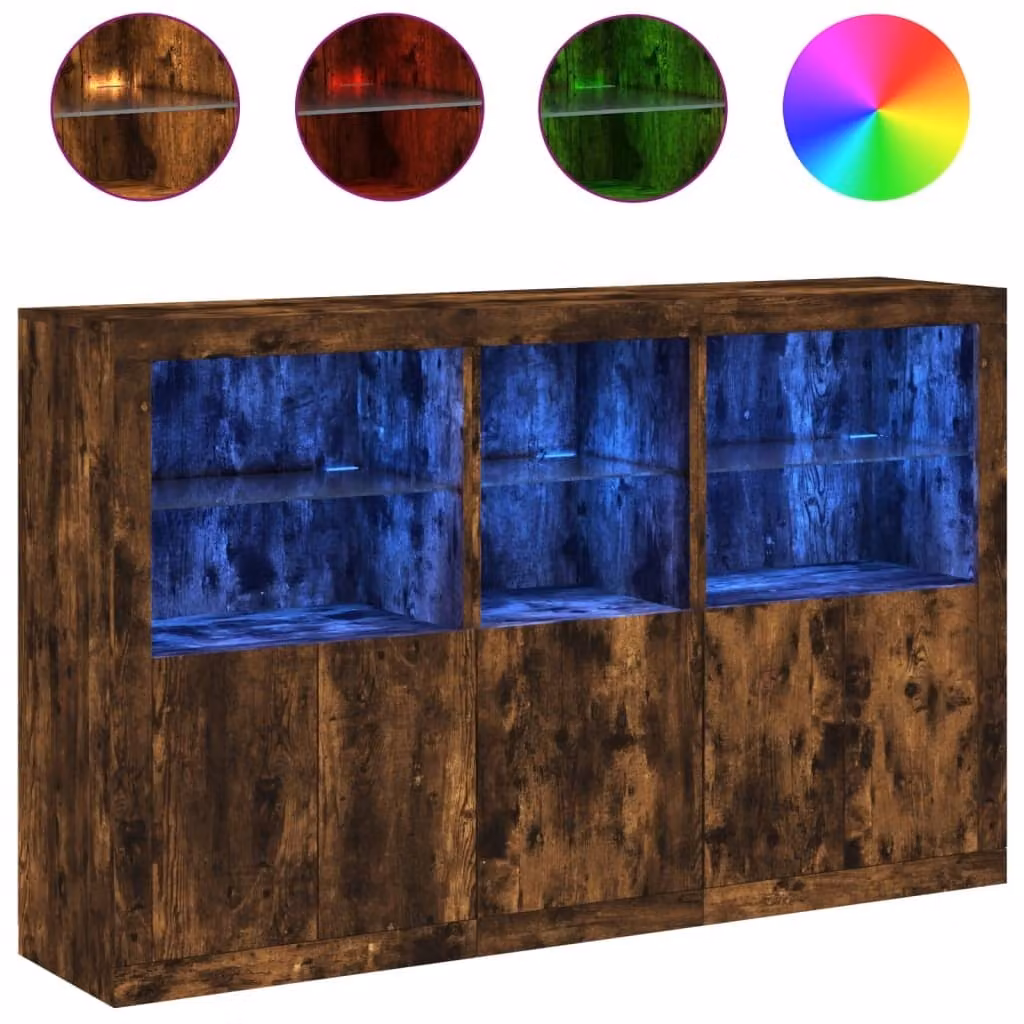 Credenza con Luci LED Rovere Fumo 162x37x100 cm