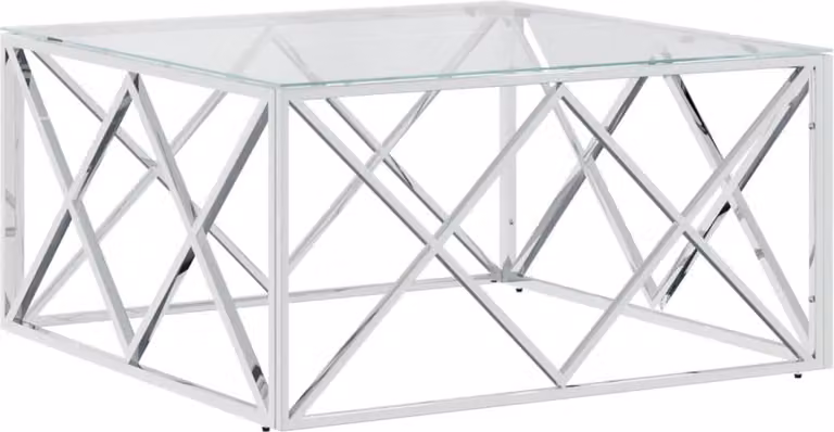 Tavolino da Salotto 80x80x40 cm in Acciaio Inox e Vetro