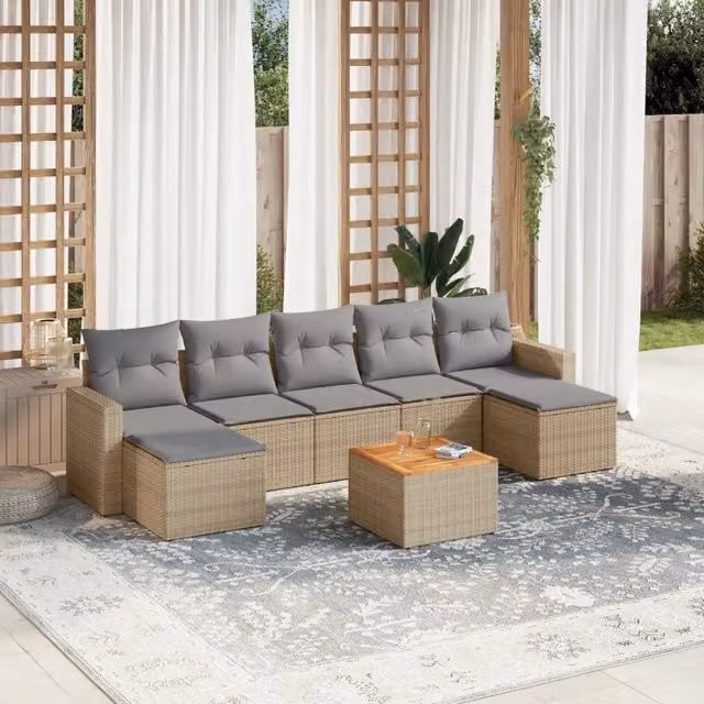 Set Divano da Giardino 8 pz con Cuscini Beige in Polyrattan 3224253