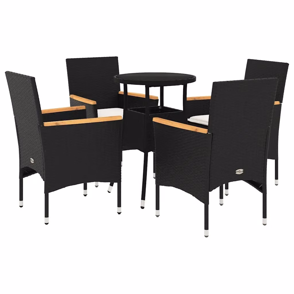 Set da Pranzo da Giardino vidaXL in Polyrattan e Legno di Acacia con Piano in Vetro e 5 Cuscini, Bianco e Nero – 2