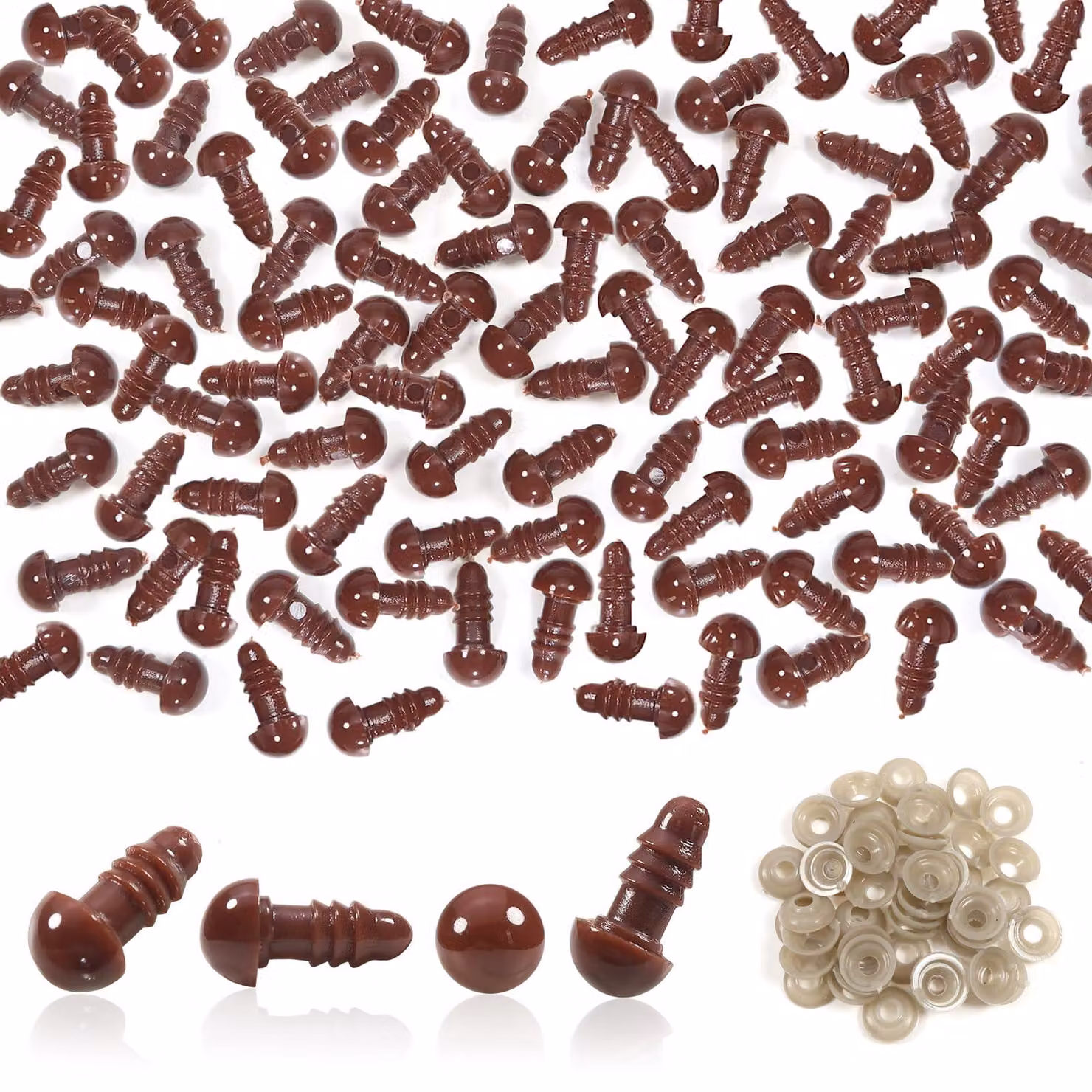 50 occhi di sicurezza marroni da 8 mm con rondelle di supporto