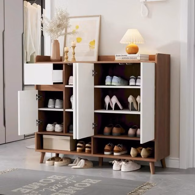 Mobile Ingresso Multiuso MINIMAL con 4 Ante e Cassetti Bianco/Naturale L: 120 cm, P: 35 cm, H: 99 cm