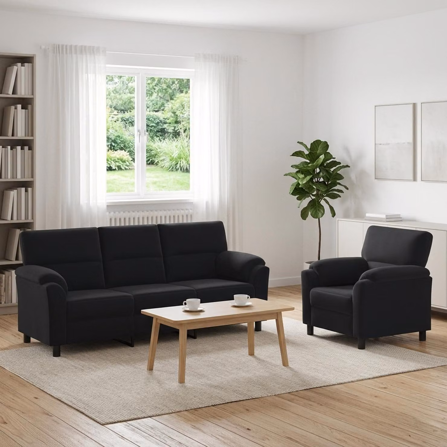 Set di 2 divani moderni vidaXL in velluto nero con struttura in metallo e cuscini inclusi