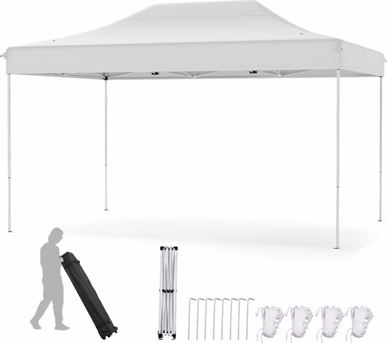 COSTWAY 3x4,5m gazebo pieghevole, gazebo pop up regolabile in altezza con borsa a rotelle, 4 corde, 8 picchetti, gazebo da giardino per feste, beige
