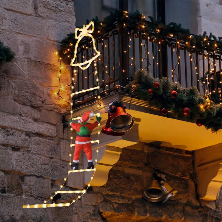 Scala da parete a LED con decorazione a tema natalizio, 160 cm, luce bianco caldo, 8 modalità